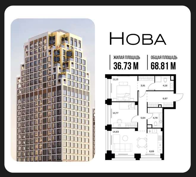Планировка 2-комн. квартира, 68.81 м² ЖК «NOVA (Нова)» Планировка 2-комн. квартира, 68.81 м² ЖК «NOVA (Нова)»