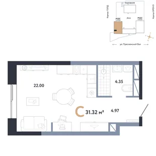 Планировка Студия, 31.32 м² ЖК «Репаблик»