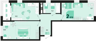 Планировка 2-комн. квартира, 67.8 м² ЖК «Первое место»