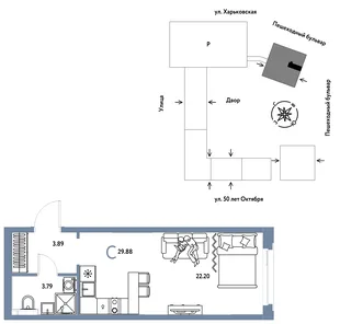 Планировка Студия, 29.88 м² ЖК «Сердце Сибири»