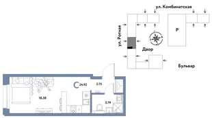Планировка Студия, 24.81 м² ЖК «Уральский сад»