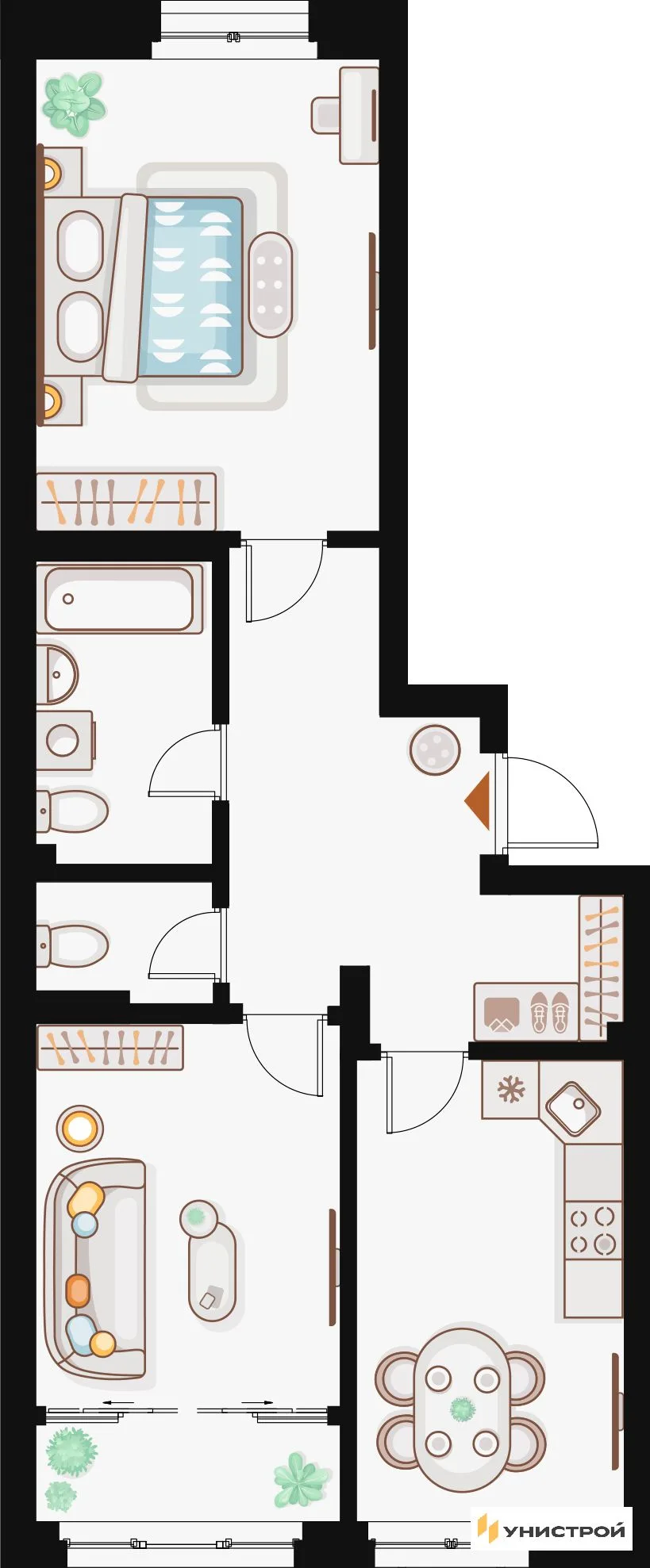 Планировка 2-комн. квартира, 66.21 м² ЖК «Жилой кластер Q на Кулагина»
