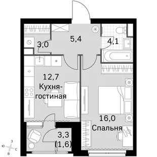 Квартира 1-комн. квартира, 40.6 м² ЖК «Sky Garden» Фото 1 Квартира 1-комн. квартира, 40.6 м² ЖК «Sky Garden» Фото 1