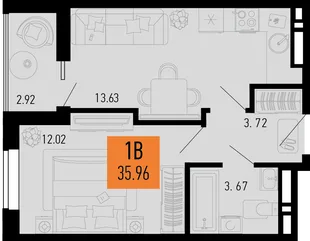 Планировка 1-комн. квартира, 35.96 м² ЖК «Столицыно»