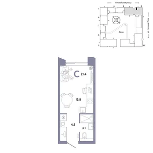 Планировка Студия, 21.4 м² ЖК «Страна.Заречная»