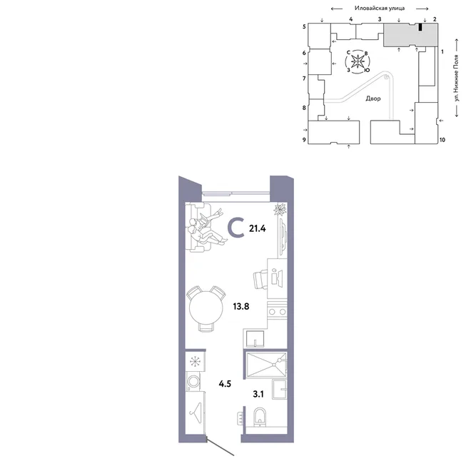 Планировка Студия, 21.4 м² ЖК «Страна.Заречная» Планировка Студия, 21.4 м² ЖК «Страна.Заречная»