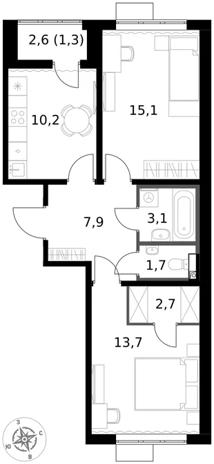Квартира 2-комн. квартира, 55.7 м² ЖК «1-й Южный» Фото 1 Квартира 2-комн. квартира, 55.7 м² ЖК «1-й Южный» Фото 1
