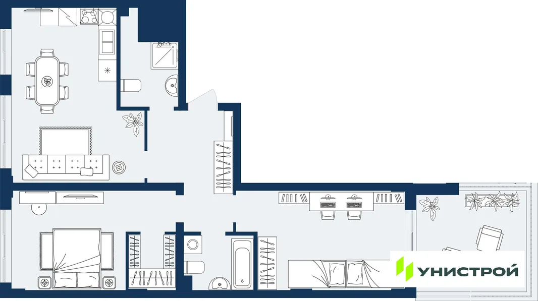 Планировка 2-комн. квартира, 77.76 м² ЖК «ГРАНД БЕРЕГ»