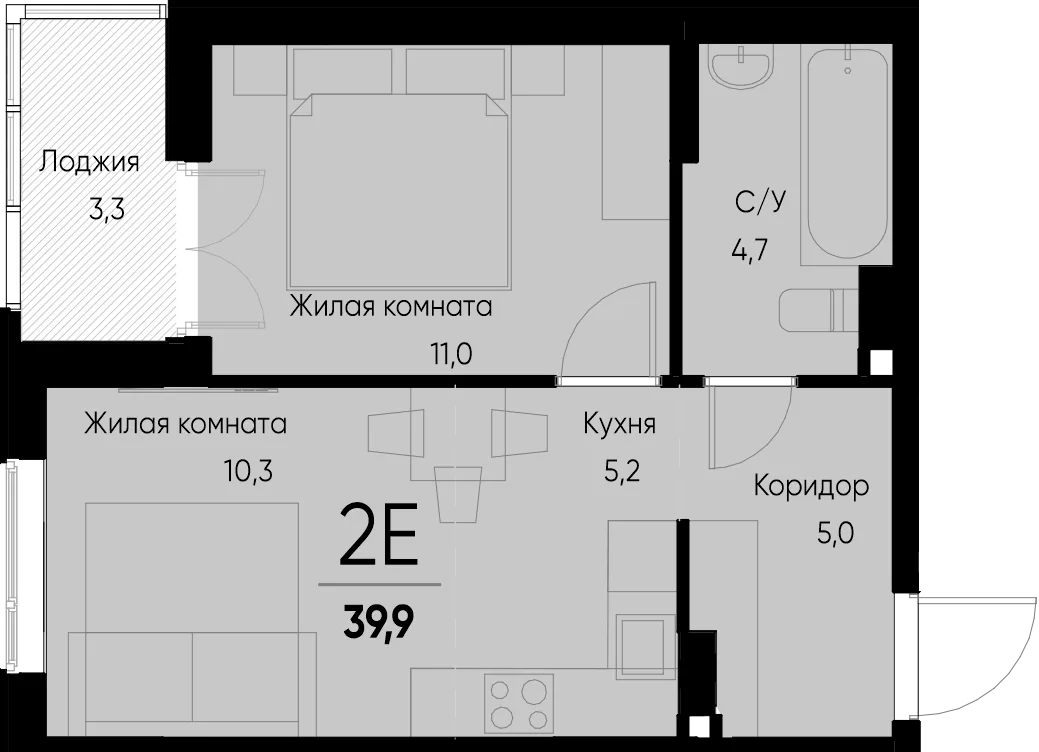 Планировка 2-комн. квартира, 39.7 м² ЖК «Васильевский остров»