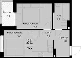 Планировка 2-комн. квартира, 39.7 м² ЖК «Васильевский остров»