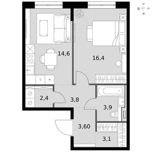 Квартира 1-комн. квартира, 47.8 м² ЖК «Фриссон» Фото 1 Квартира 1-комн. квартира, 47.8 м² ЖК «Фриссон» Фото 1