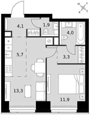 Квартира 2-комн. квартира, 44.2 м² ЖК «Amber Сity» Фото 1 Квартира 2-комн. квартира, 44.2 м² ЖК «Amber Сity» Фото 1