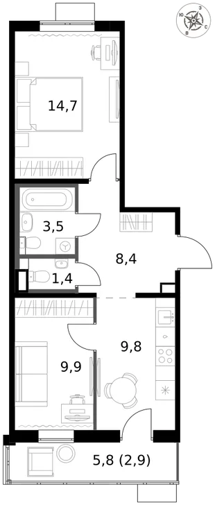 Квартира 2-комн. квартира, 50.6 м² ЖК «1-й Саларьевский» Фото 1 Квартира 2-комн. квартира, 50.6 м² ЖК «1-й Саларьевский» Фото 1