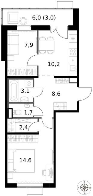 Квартира 2-комн. квартира, 51.5 м² ЖК «1-й Саларьевский» Фото 1 Квартира 2-комн. квартира, 51.5 м² ЖК «1-й Саларьевский» Фото 1