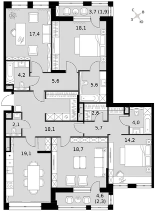 Квартира 4-комн. квартира, 139.2 м² ЖК «Sydney City» Фото 1 Квартира 4-комн. квартира, 139.2 м² ЖК «Sydney City» Фото 1