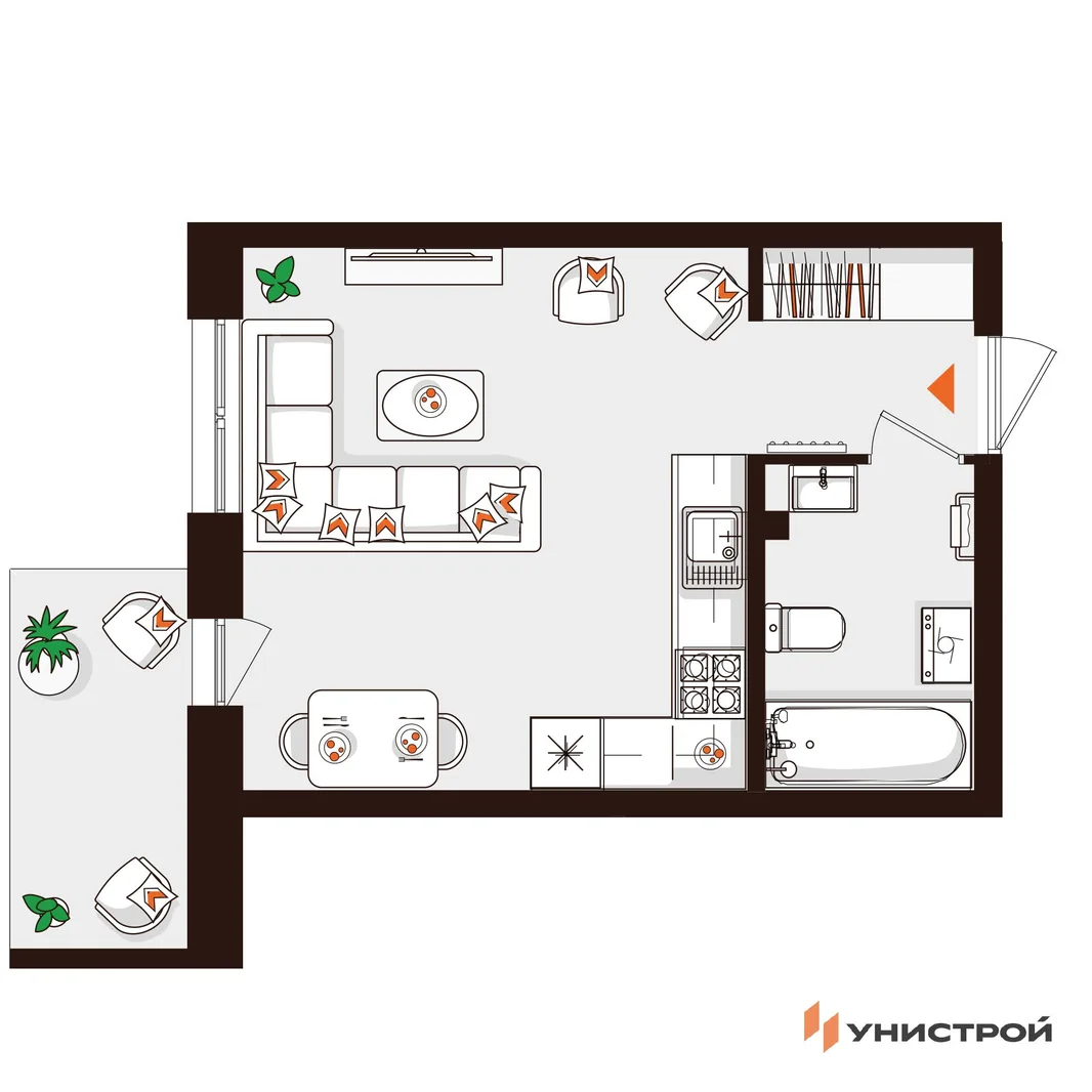 Планировка 1-комн. квартира, 27.74 м² ЖК «Лисино»