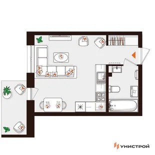 Планировка 1-комн. квартира, 27.74 м² ЖК «Лисино»