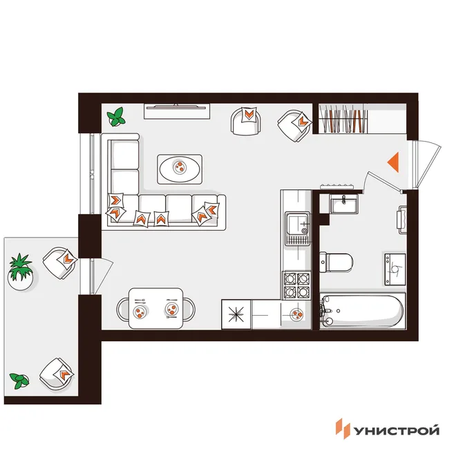 Планировка 1-комн. квартира, 27.74 м² ЖК «Лисино» Планировка 1-комн. квартира, 27.74 м² ЖК «Лисино»