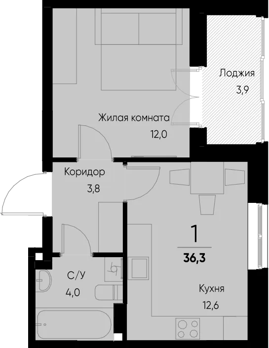 Планировка 1-комн. квартира, 36.3 м² ЖК «Васильевский остров»