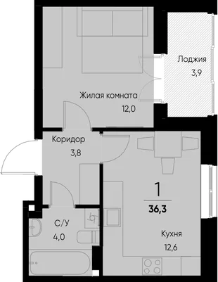 Планировка 1-комн. квартира, 36.3 м² ЖК «Васильевский остров»