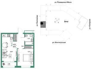 Планировка 2-комн. квартира, 40.83 м² ЖК «Страна.Парковая»
