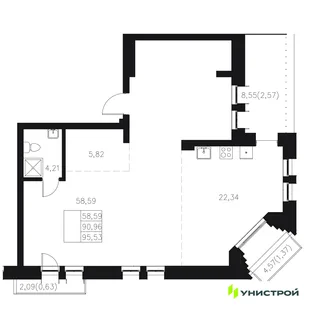 Планировка 1-комн. квартира, 95.53 м² ЖК «Statum»