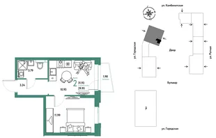 Планировка 2-комн. квартира, 31.93 м² ЖК «Уральский сад»