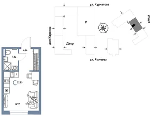 Планировка Студия, 23.03 м² ЖК «Остров-сад»