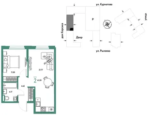 Планировка 2-комн. квартира, 41.59 м² ЖК «Остров-сад»