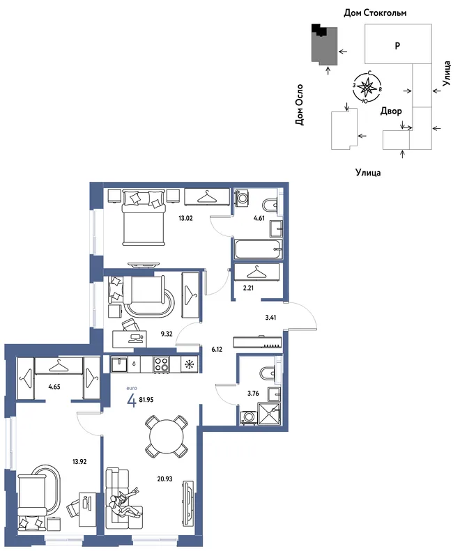 Планировка 4-комн. квартира, 81.95 м² ЖК «Европейский берег 2.0» Планировка 4-комн. квартира, 81.95 м² ЖК «Европейский берег 2.0»