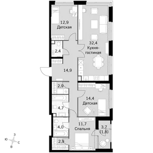 Квартира 4-комн. квартира, 103.7 м² ЖК «Sky Garden» Фото 1