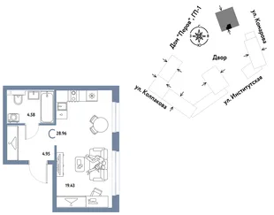 Планировка Студия, 28.96 м² ЖК «Страна.Парковая»
