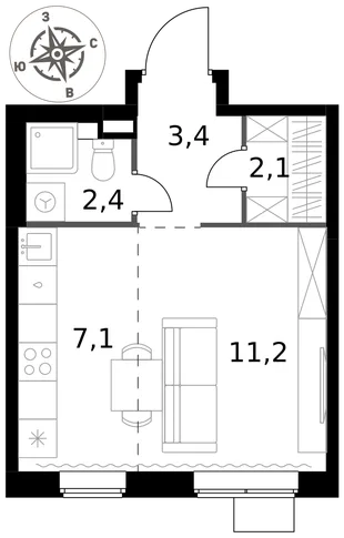 Квартира Студия, 26.2 м² ЖК «1-й Химкинский» Фото 1