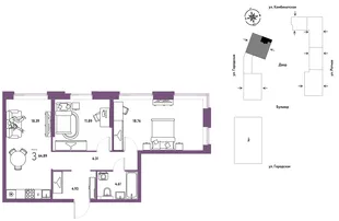 Планировка 3-комн. квартира, 64.89 м² ЖК «Уральский сад»
