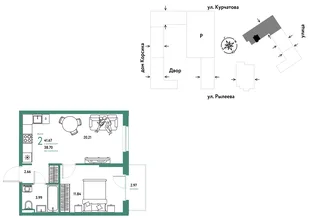 Планировка 2-комн. квартира, 41.85 м² ЖК «Остров-сад»