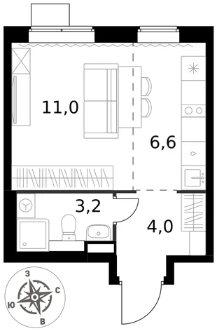 Квартира Студия, 24.8 м² ЖК «1-й Химкинский» Фото 1
