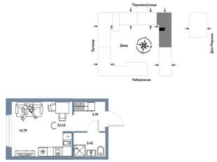 Планировка Студия, 22.43 м² ЖК «Европейский берег 2.0»