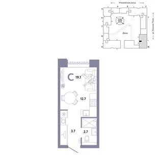 Планировка Студия, 19.1 м² ЖК «Страна.Заречная»
