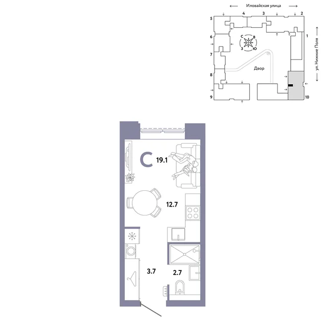 Планировка Студия, 19.1 м² ЖК «Страна.Заречная» Планировка Студия, 19.1 м² ЖК «Страна.Заречная»