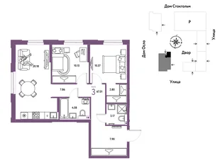 Планировка 3-комн. квартира, 67.01 м² ЖК «Европейский берег 2.0»
