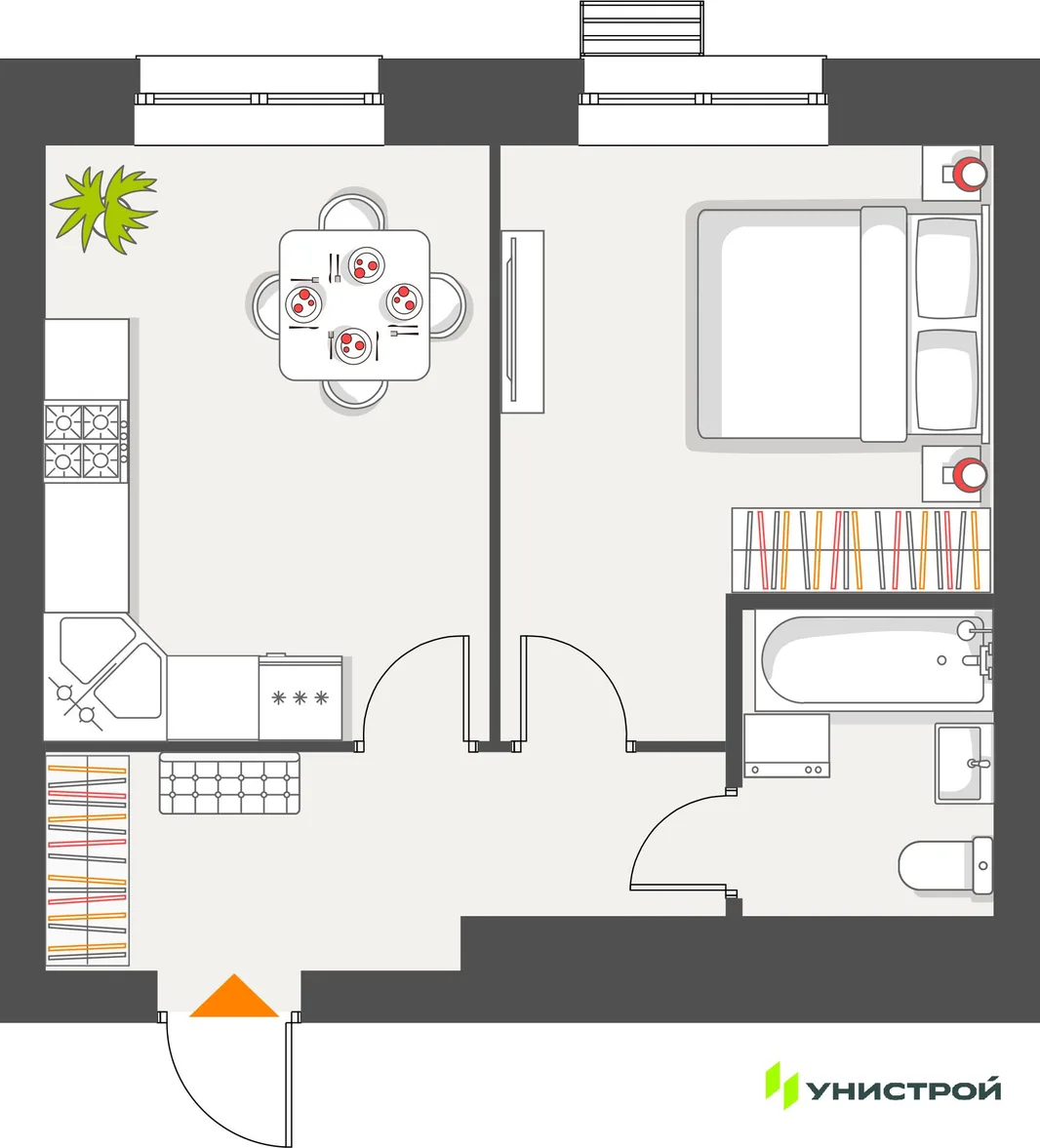 Планировка 1-комн. квартира, 38.43 м² ЖК «Атмосфера»