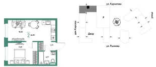 Планировка 2-комн. квартира, 36.99 м² ЖК «Остров-сад»