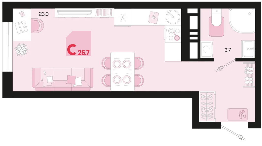 Планировка Студия, 26.7 м² ЖК «Первое место»