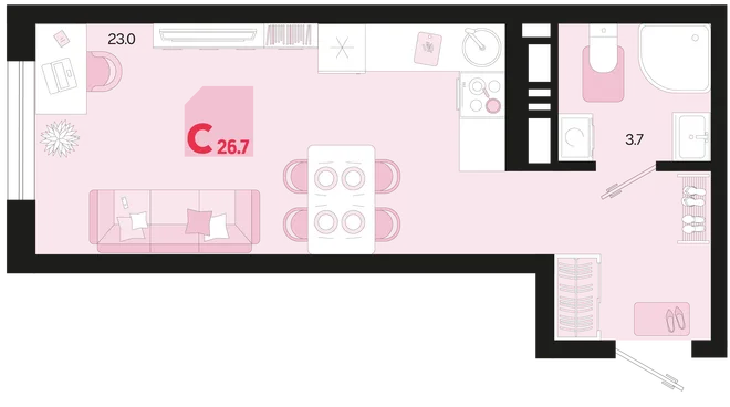 Планировка Студия, 26.7 м² ЖК «Первое место» Планировка Студия, 26.7 м² ЖК «Первое место»