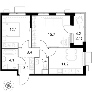 Квартира 2-комн. квартира, 54.4 м² ЖК «1-й Измайловский» Фото 1 Квартира 2-комн. квартира, 54.4 м² ЖК «1-й Измайловский» Фото 1