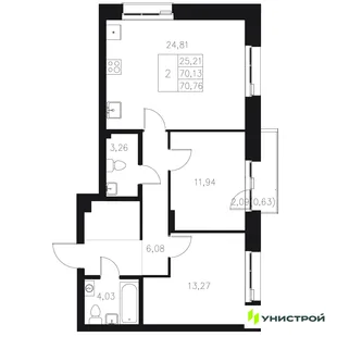 Планировка 2-комн. квартира, 70.76 м² ЖК «Statum»