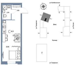 Планировка Студия, 29.71 м² ЖК «Уральский сад»