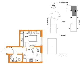 Планировка 1-комн. квартира, 28.95 м² ЖК «Уральский сад»
