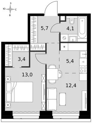 Квартира 2-комн. квартира, 44 м² ЖК «Amber Сity» Фото 1 Квартира 2-комн. квартира, 44 м² ЖК «Amber Сity» Фото 1