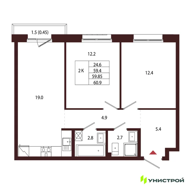 Планировка 2-комн. квартира, 59.85 м² ЖК «Лисино» Планировка 2-комн. квартира, 59.85 м² ЖК «Лисино»
